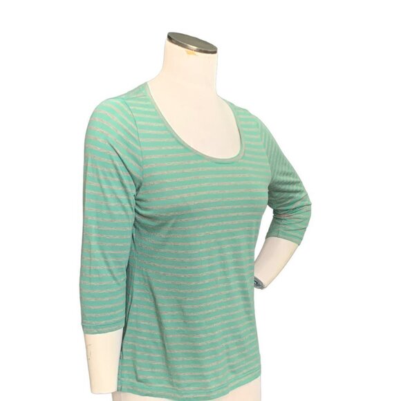 "Tommy Bahama Relax" Green Striped 3/4 Sleeve Scoop Neck Tee Top Sz M #104B - Picture 3 of 7
